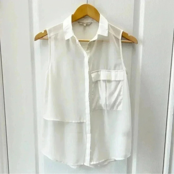 RW&CO Blouse Sheer  Sleeveless Shell White Button Front Shirt Size XS - Picture 5 of 16